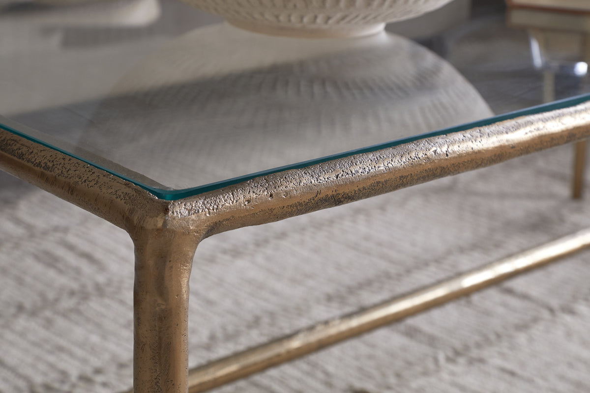 Gilasi Cast Metal & Glass Coffee Table - Antique Brass-nkuku