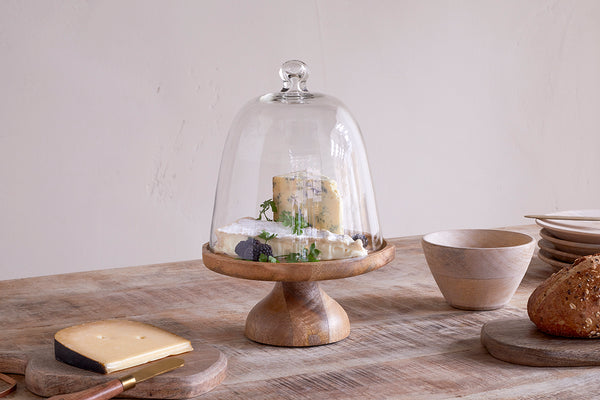 Kannati Mango Wood & Glass Cheese Stand - Clear-Trade nkuku