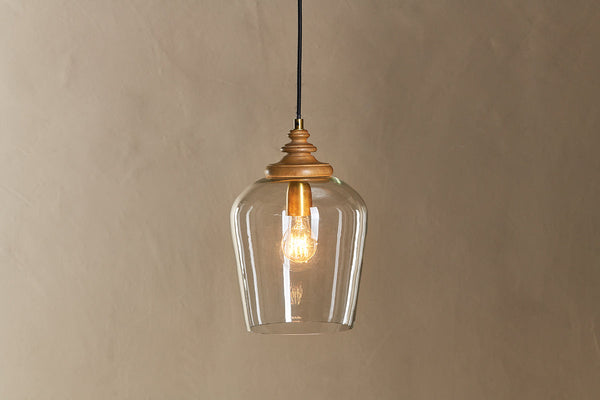 Varuna Mango Wood & Glass Pendant Lamp - Natural & Clear