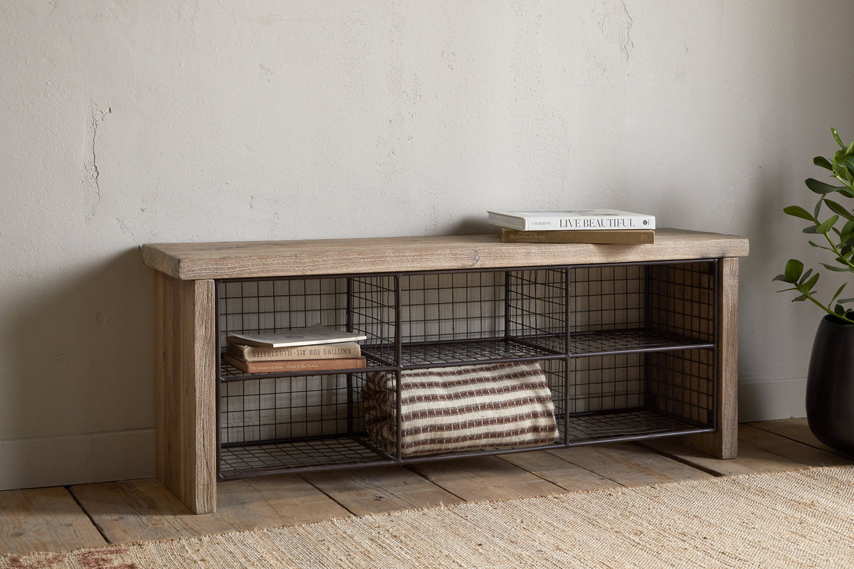 Abha Reclaimed Wood & Iron Storage Bench - Natural