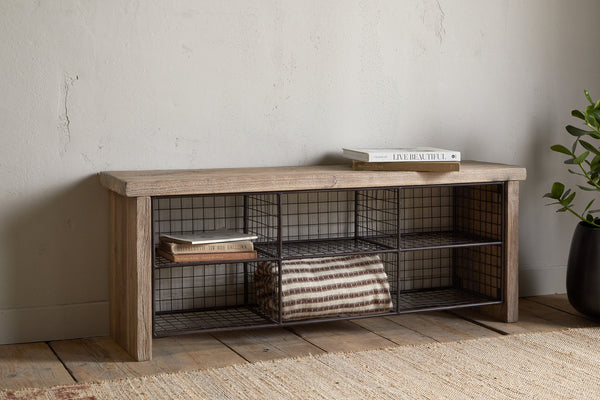 Abha Reclaimed Wood & Iron Storage Bench - Natural