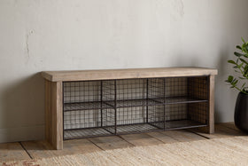 Abha Reclaimed Wood & Iron Storage Bench - Natural