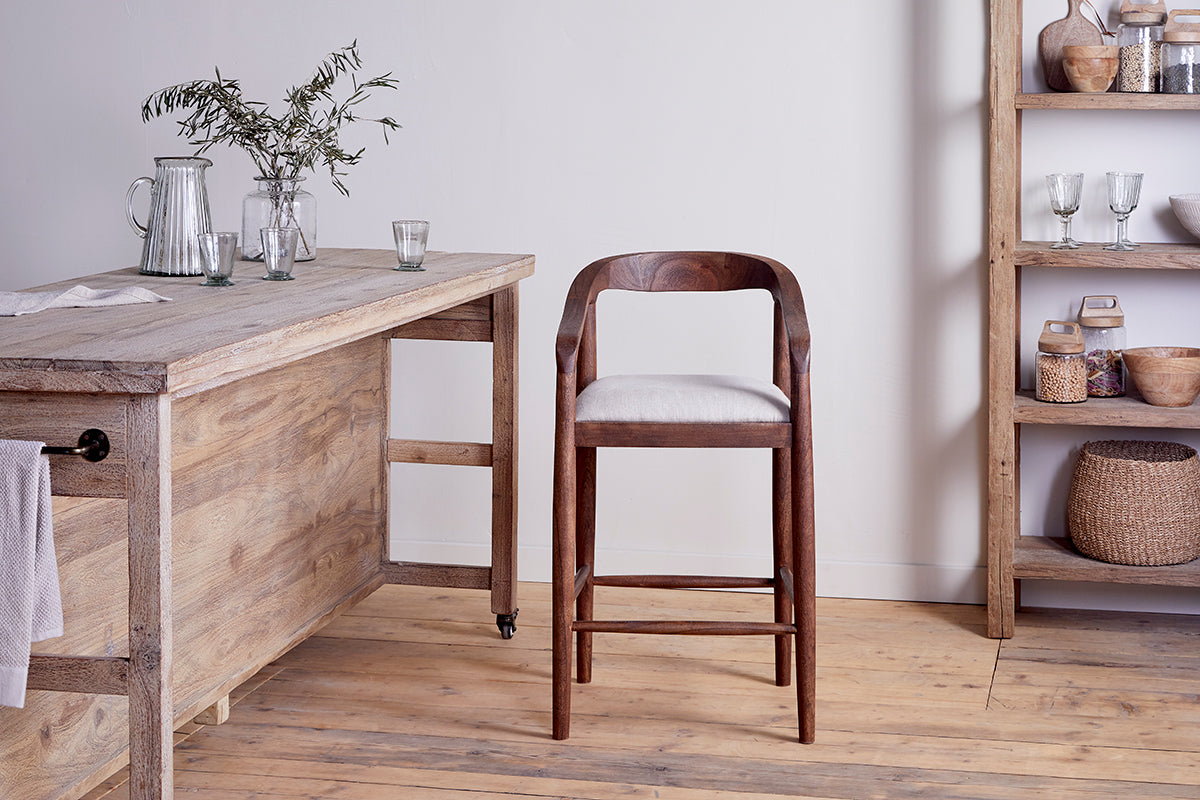 Anbu Acacia Upholstered Counter Chair - Washed Walnut-Trade nkuku