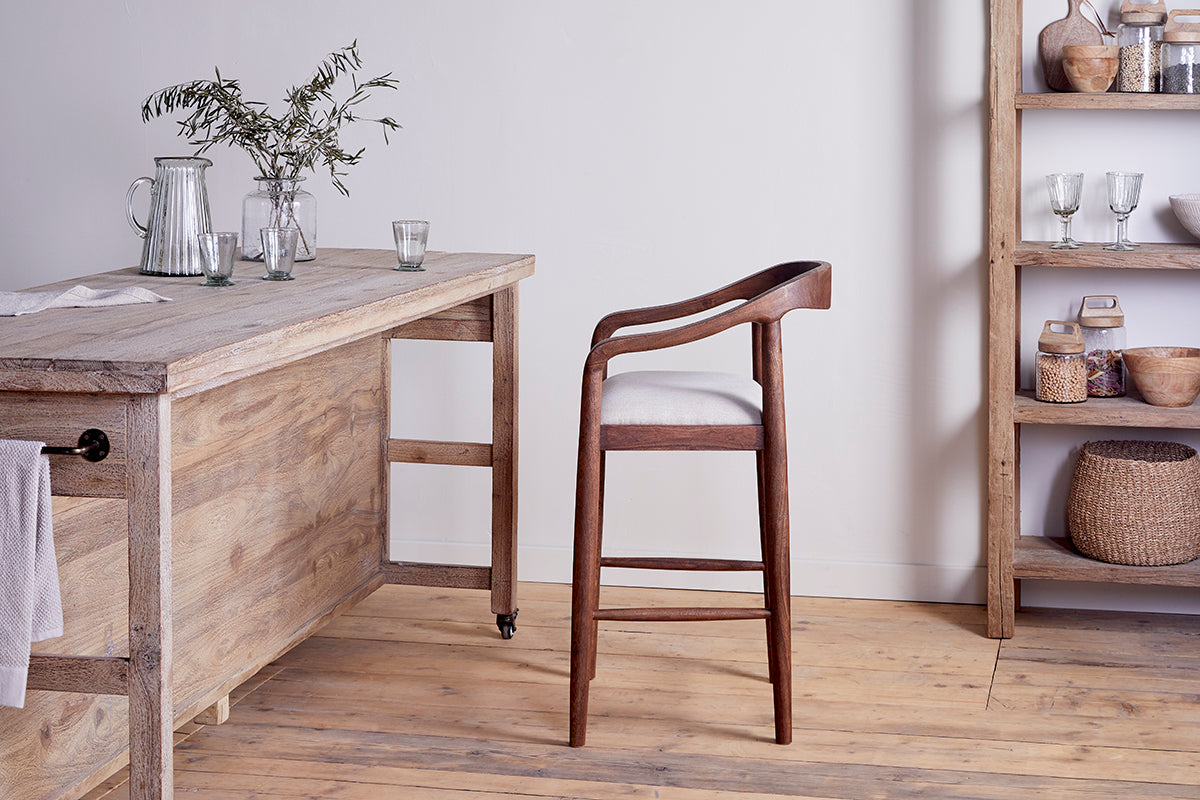 Anbu Acacia Upholstered Counter Chair - Washed Walnut-Trade nkuku