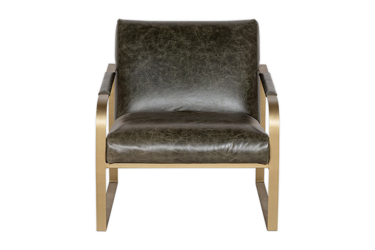 Adra Leather & Brass Occasional Chair - Moss Green