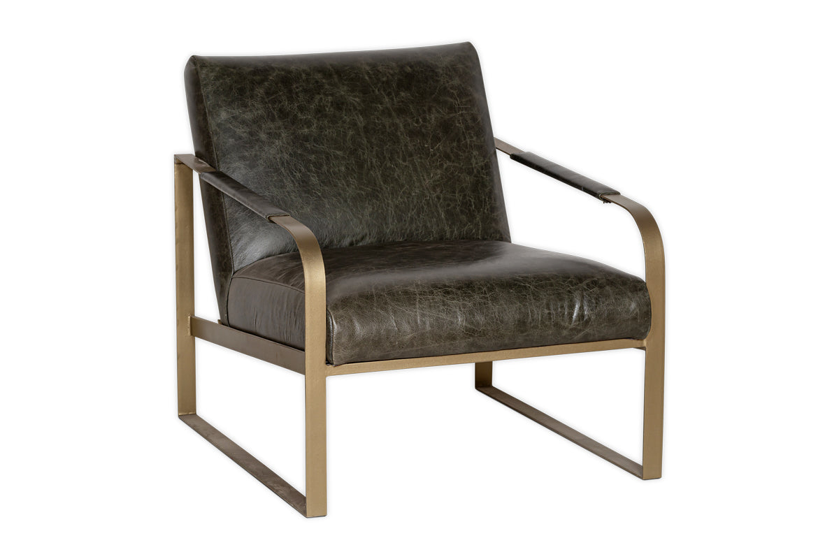 Adra Leather & Brass Occasional Chair - Moss Green