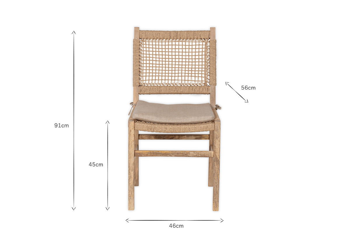 Aamani Mango Wood & Cord Dining Chair - Natural-Trade nkuku