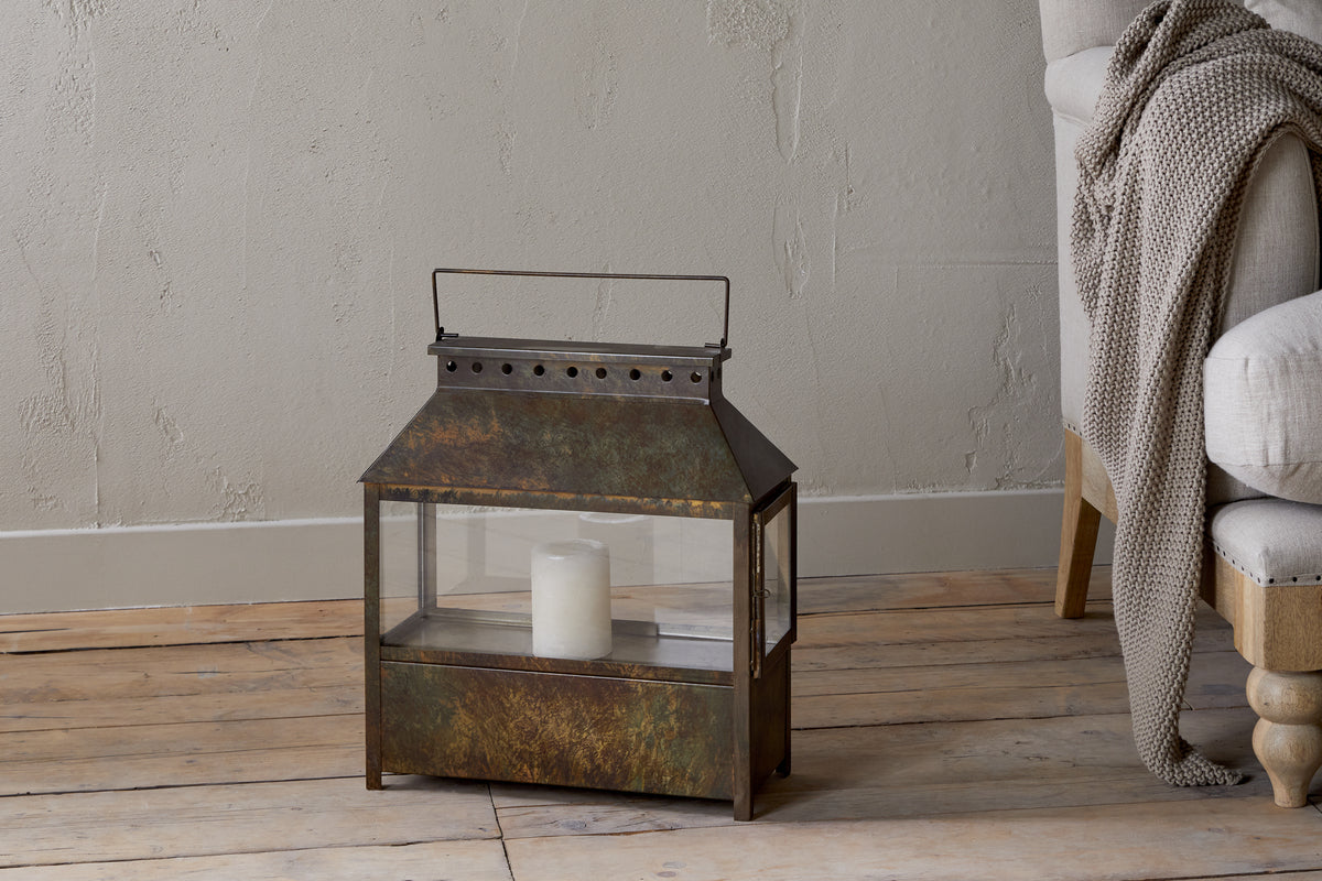 Akoko Wide Lantern - Brown Patina