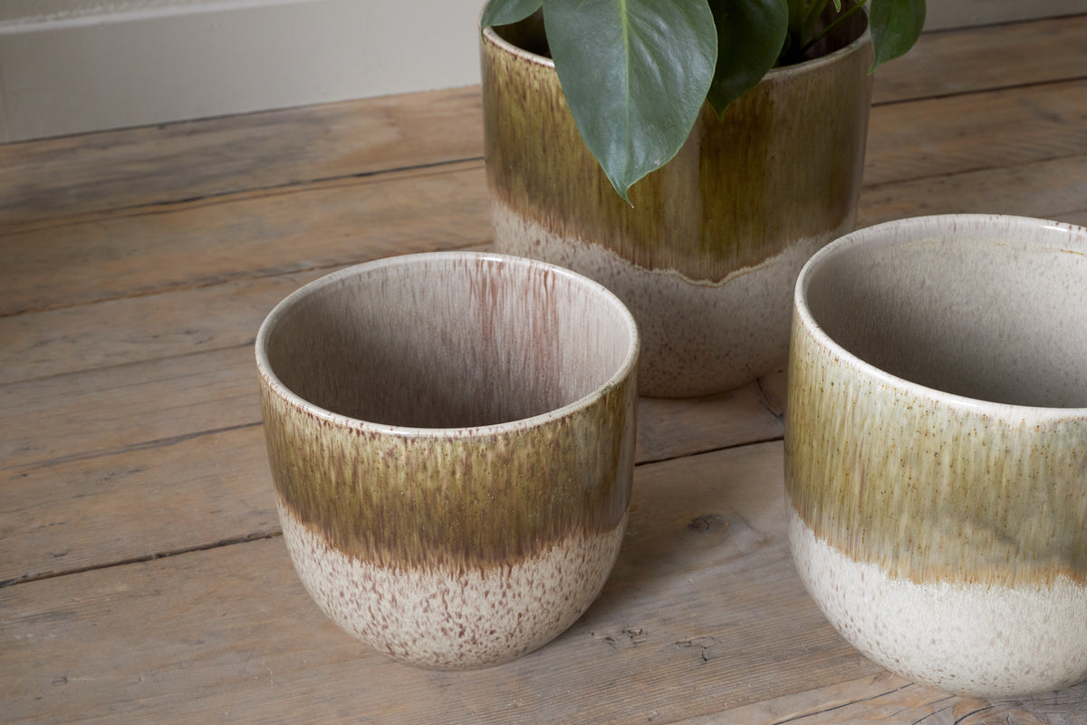 Almeida Reactive Glaze Plant Pot - Olive & Natural