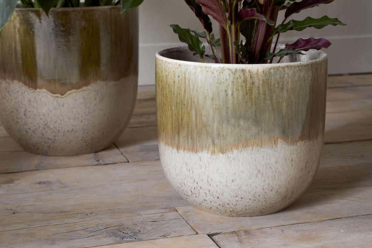 Almeida Reactive Glaze Plant Pot - Olive & Natural