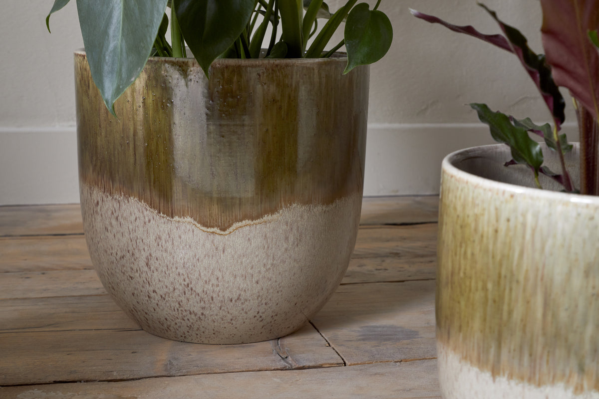 Almeida Reactive Glaze Plant Pot - Olive & Natural