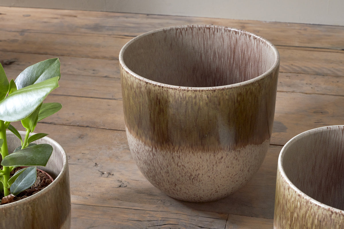 Almeida Reactive Glaze Plant Pot - Olive & Natural