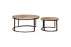 Aasha Carved Mango Wood & Iron Nesting Coffee Tables - Natural - (Set of 2)-Trade nkuku