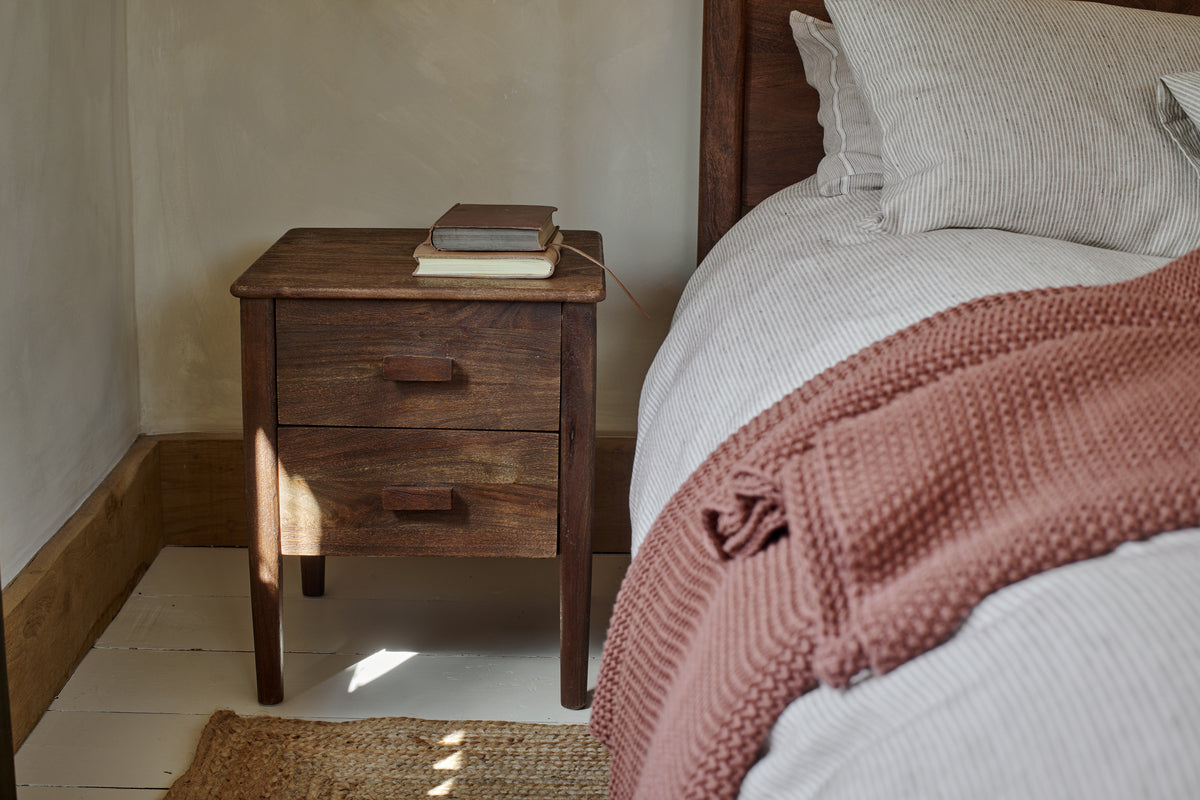 Anbu Acacia Bedside Table - Washed Walnut