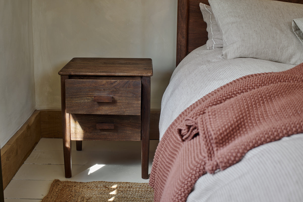 Anbu Acacia Bedside Table - Washed Walnut