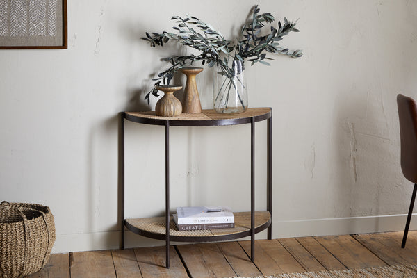 Aasha Mango Wood Half Moon Console Table - Natural