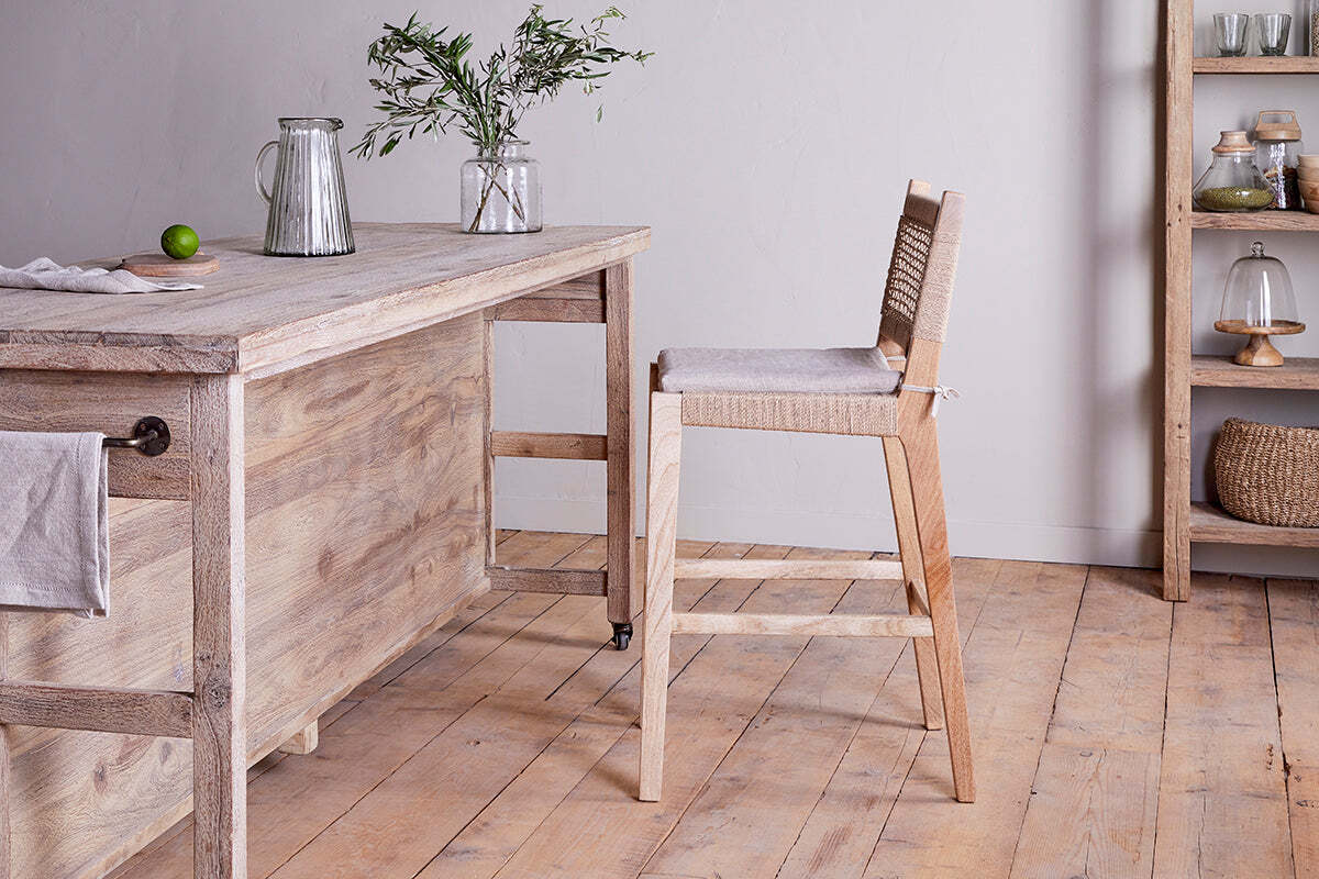 Aamani Mango Wood & Cord Counter Chair - Natural