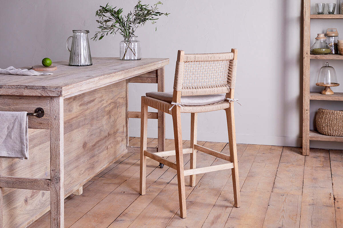 Aamani Mango Wood & Cord Counter Chair - Natural