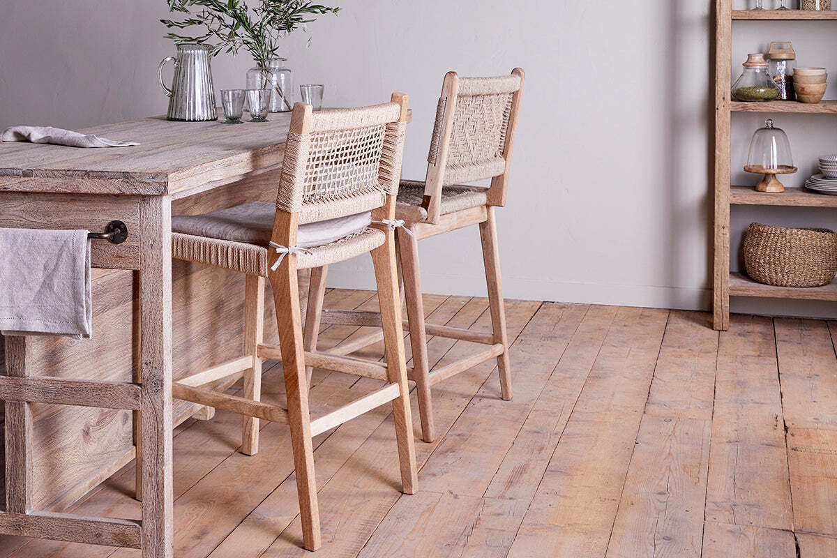 Aamani Mango Wood & Cord Counter Chair - Natural