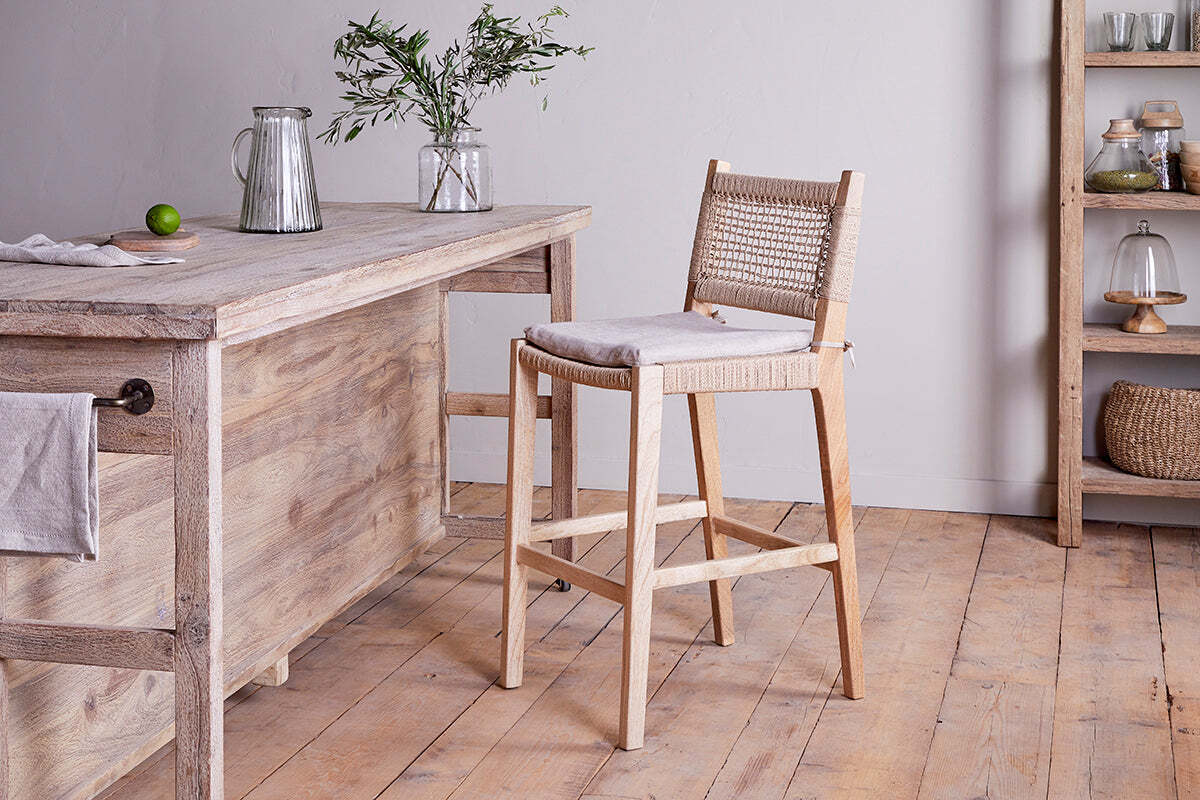 Aamani Mango Wood & Cord Counter Chair - Natural