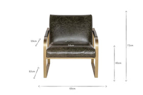 Adra Leather & Brass Occasional Chair - Moss Green