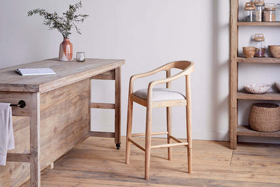 Anbu Mango Wood Upholstered Counter Chair - Natural