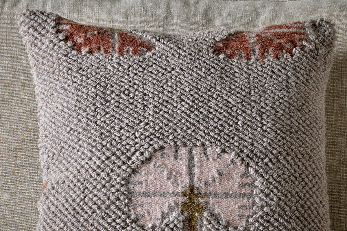 Bagru Wool & Cotton Cushion Cover - Soft Grey