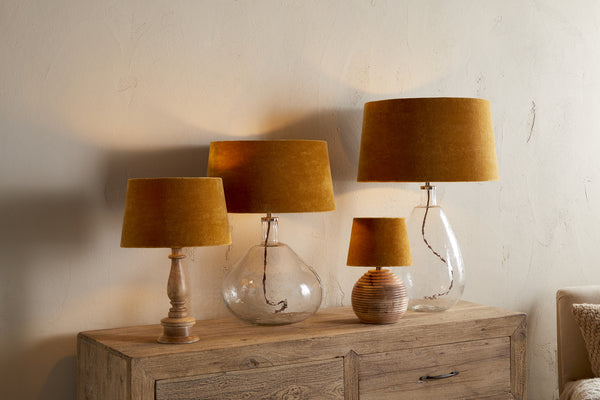Batakha Velvet & Linen Lampshade - Dark Ochre