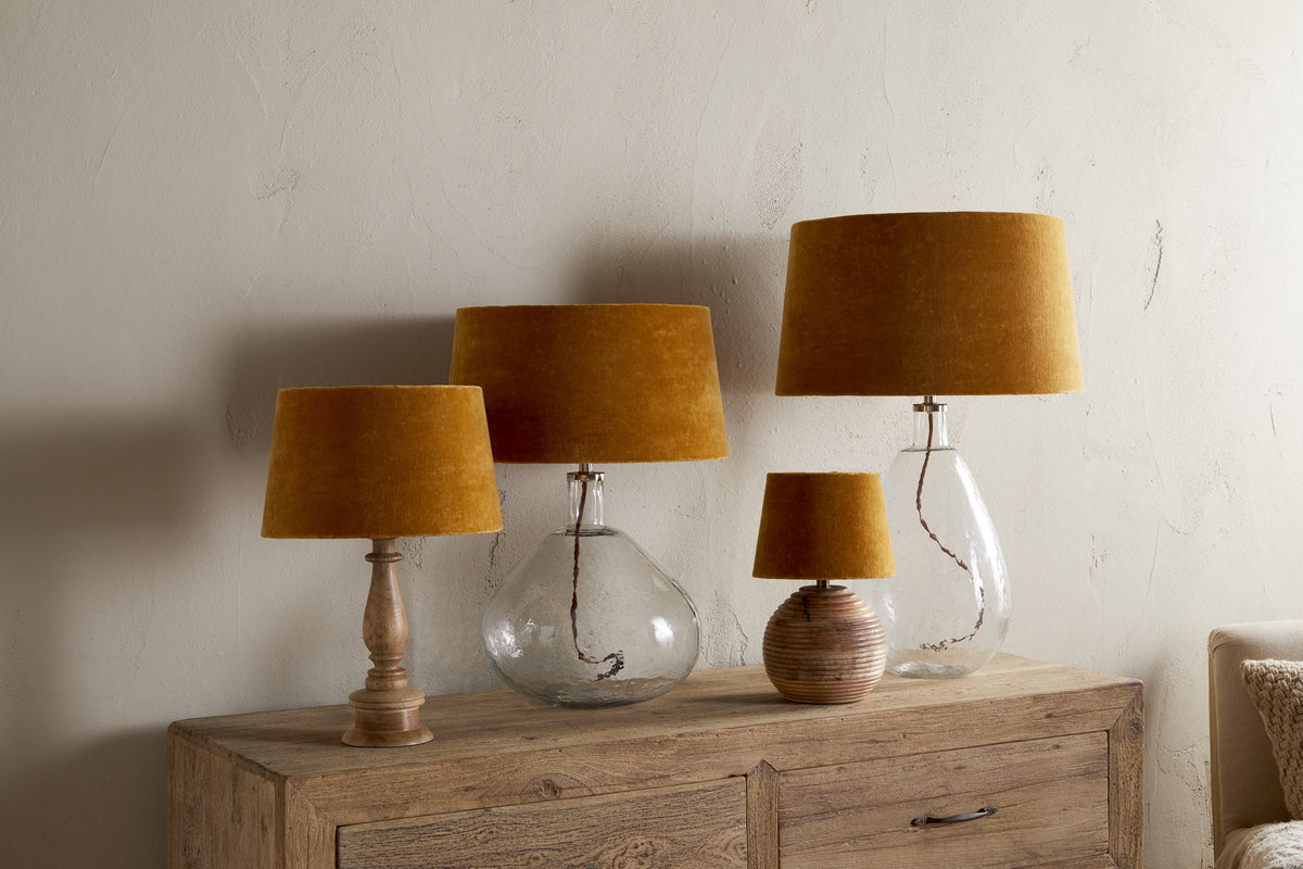 Batakha Velvet & Linen Lampshade - Dark Ochre