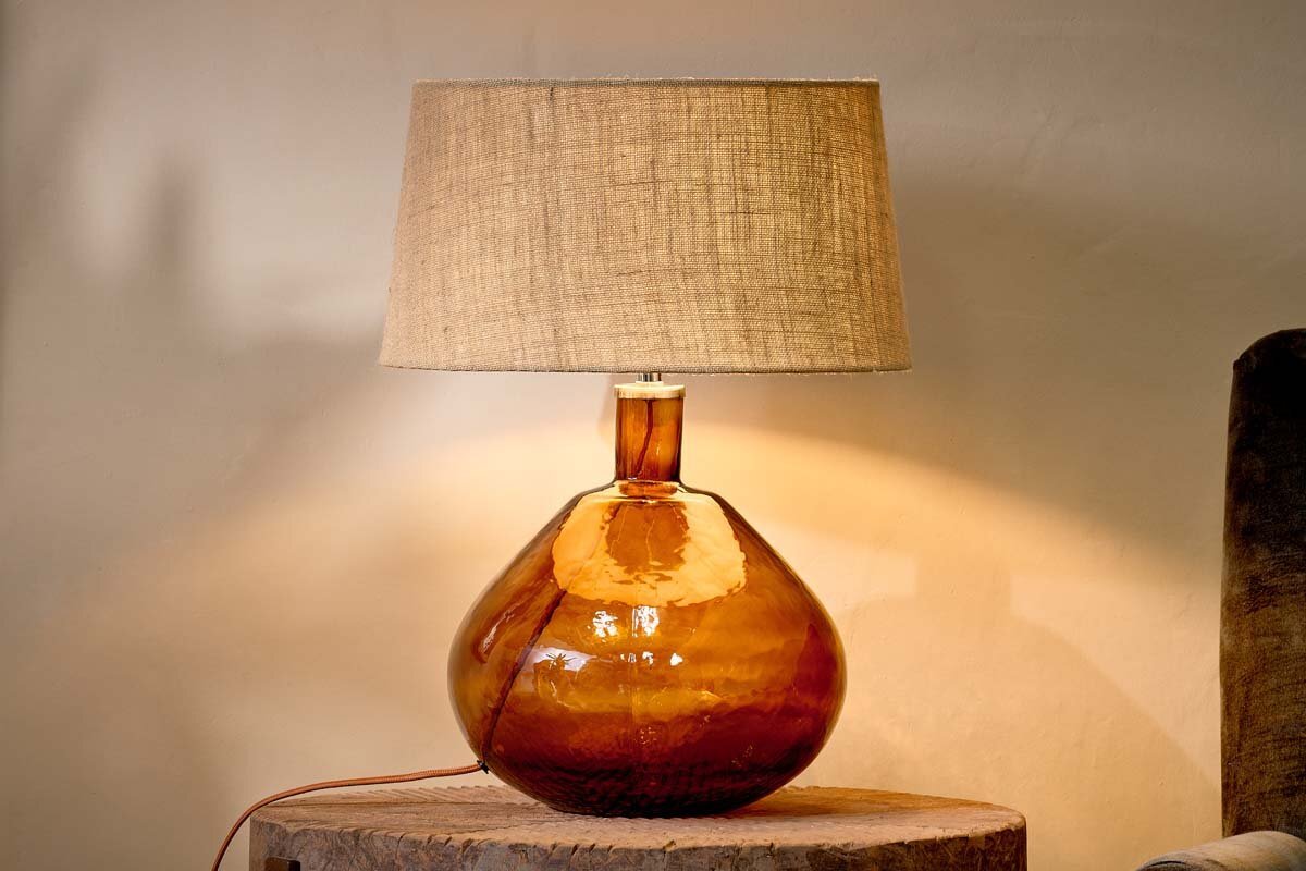 Baba Recycled Glass Lamp - Burnt Amber - Large Wide