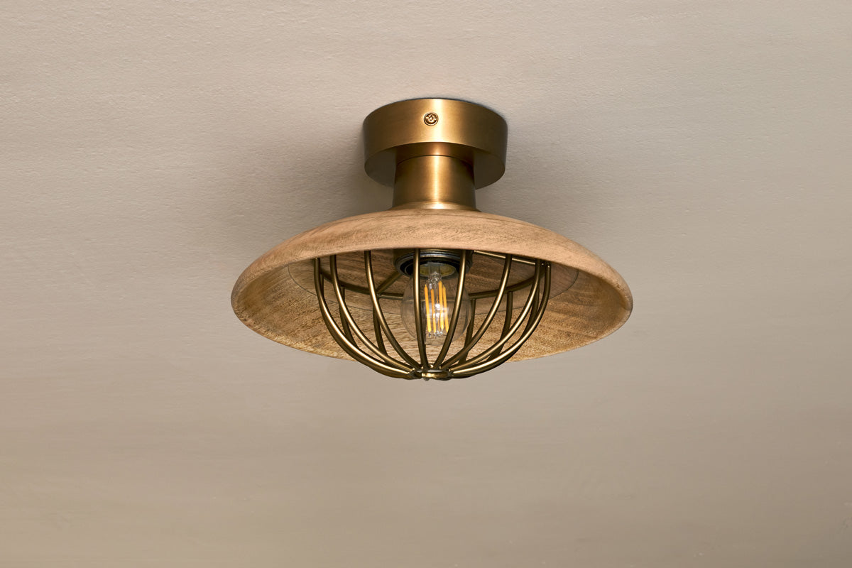 Chakai Wood & Metal Flush Ceiling Light