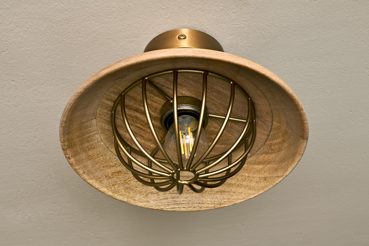 Chakai Wood & Metal Flush Ceiling Light