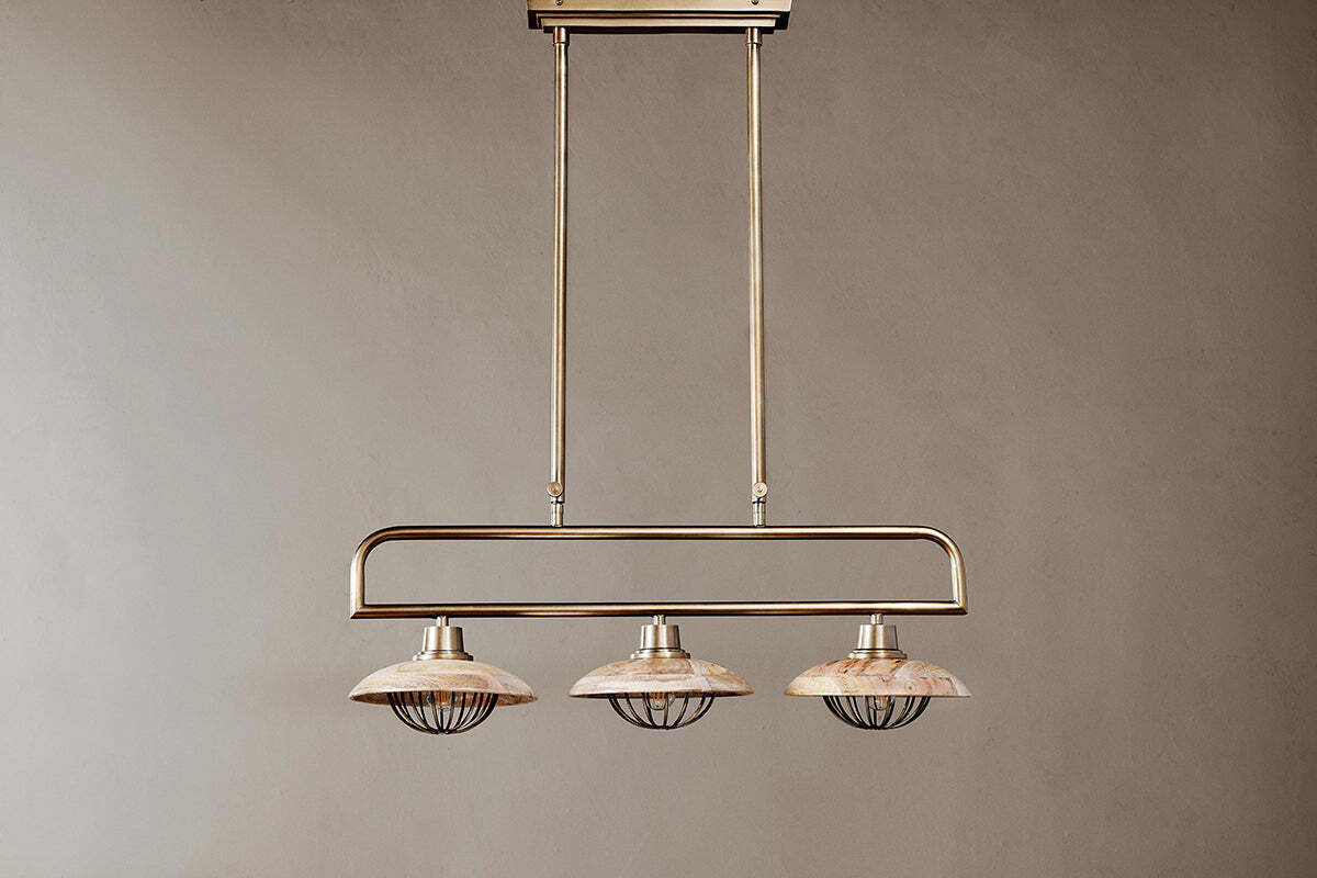 Chakai Mango Wood Pendant Lamp - Natural & Antique Brass