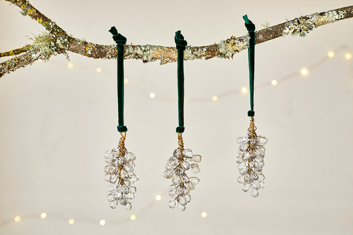 Danvi Glass Drop Baubles - Brass & Clear (Set of 3)