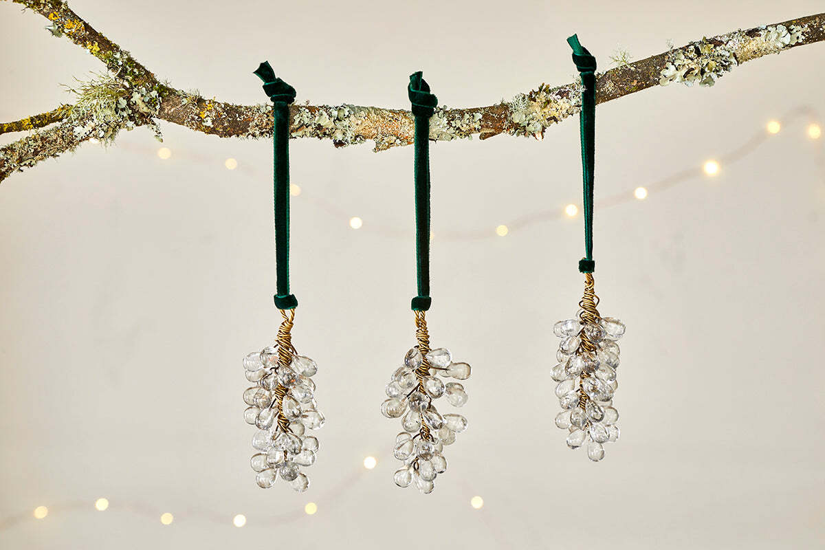 Danvi Glass Drop Baubles - Brass & Clear (Set of 3)