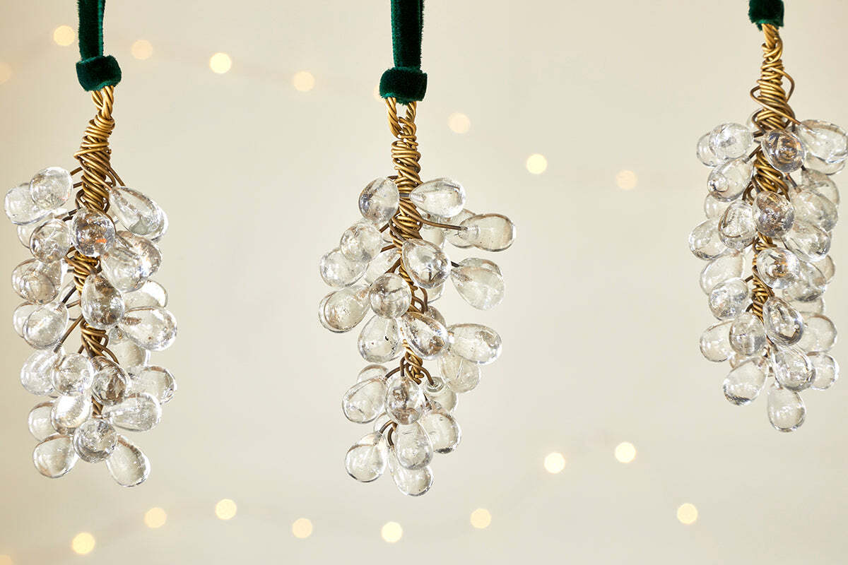 Danvi Glass Drop Baubles - Brass & Clear (Set of 3)