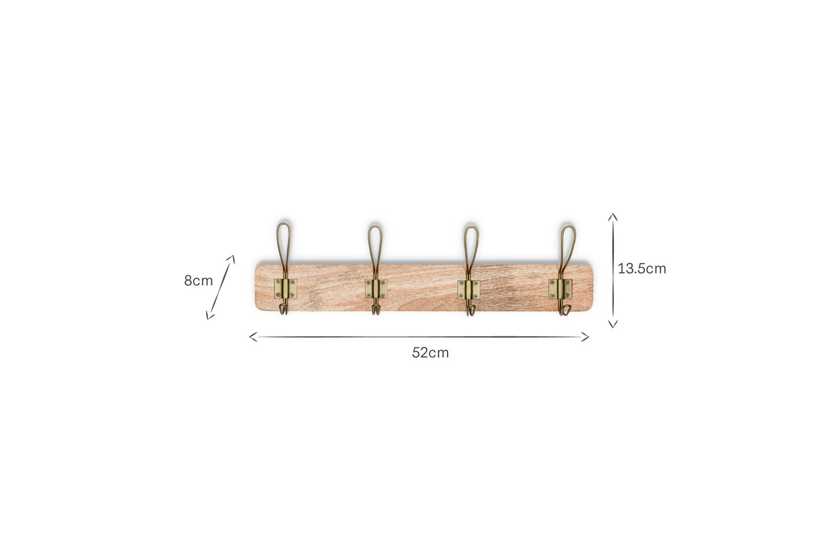 Ankita Mango Wood & Iron Hooks - Natural & Antique Brass - Small
