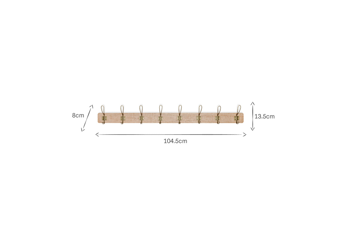 Ankita Mango Wood & Iron Hooks - Natural & Antique Brass - Large