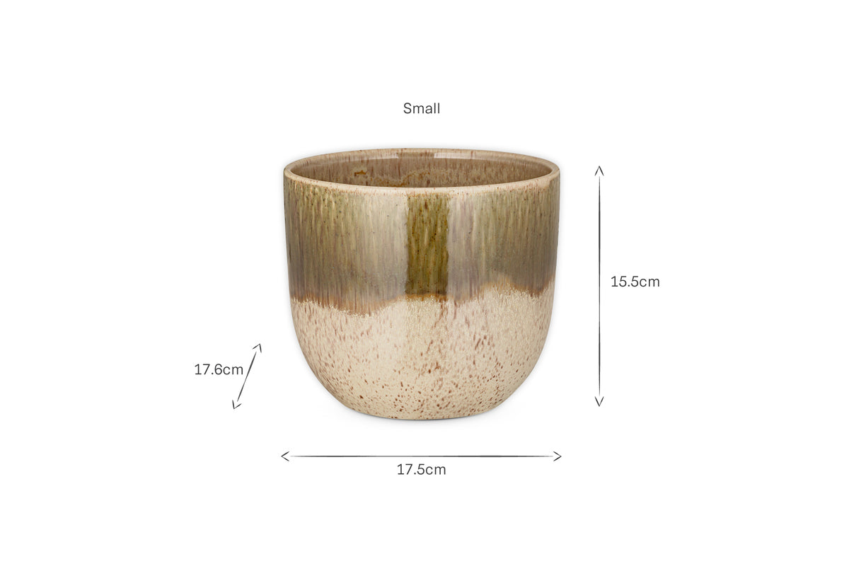 Almeida Reactive Glaze Plant Pot - Olive & Natural