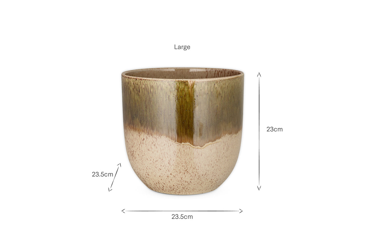 Almeida Reactive Glaze Plant Pot - Olive & Natural