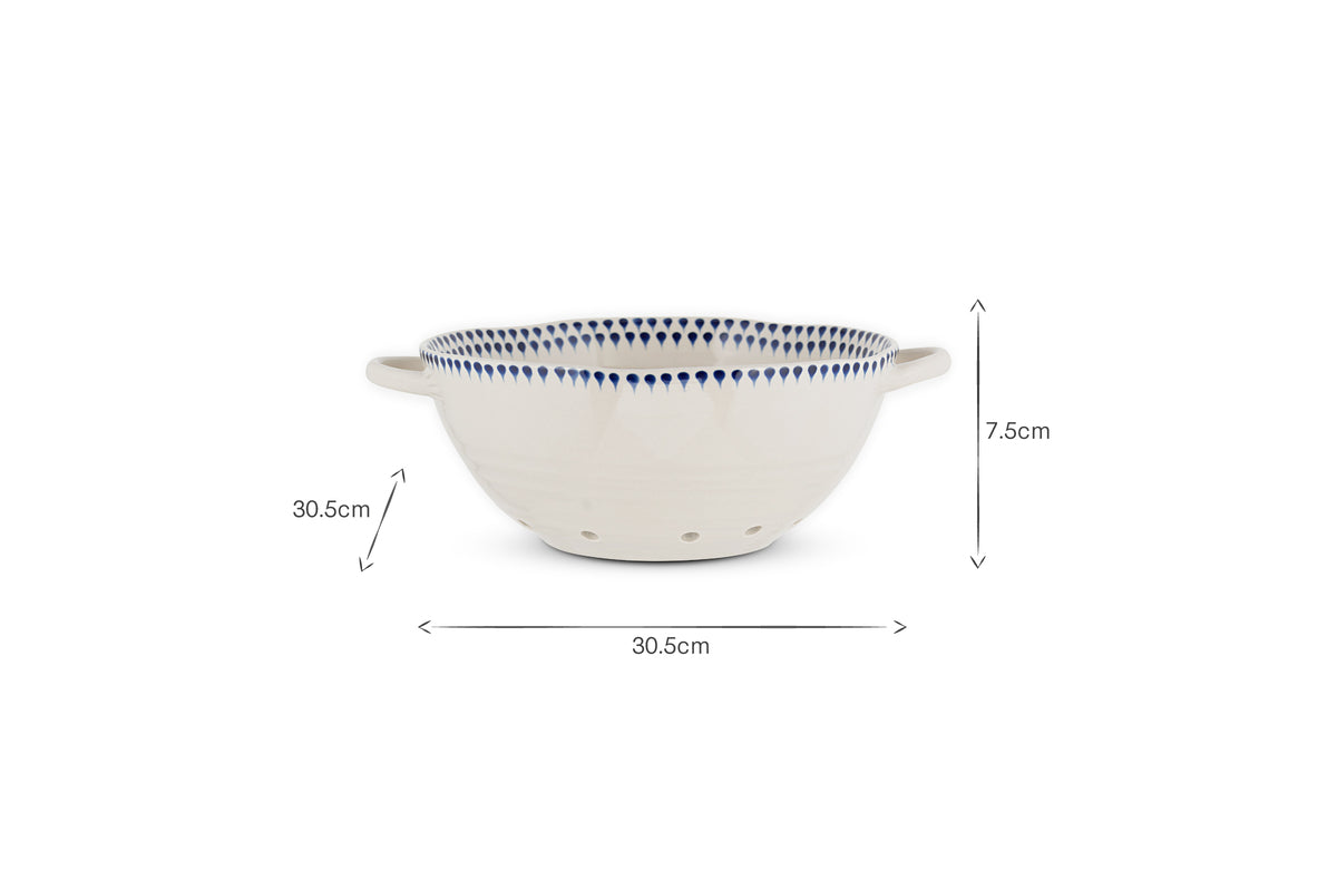 Indigo Drop Colander - Cream & Indigo