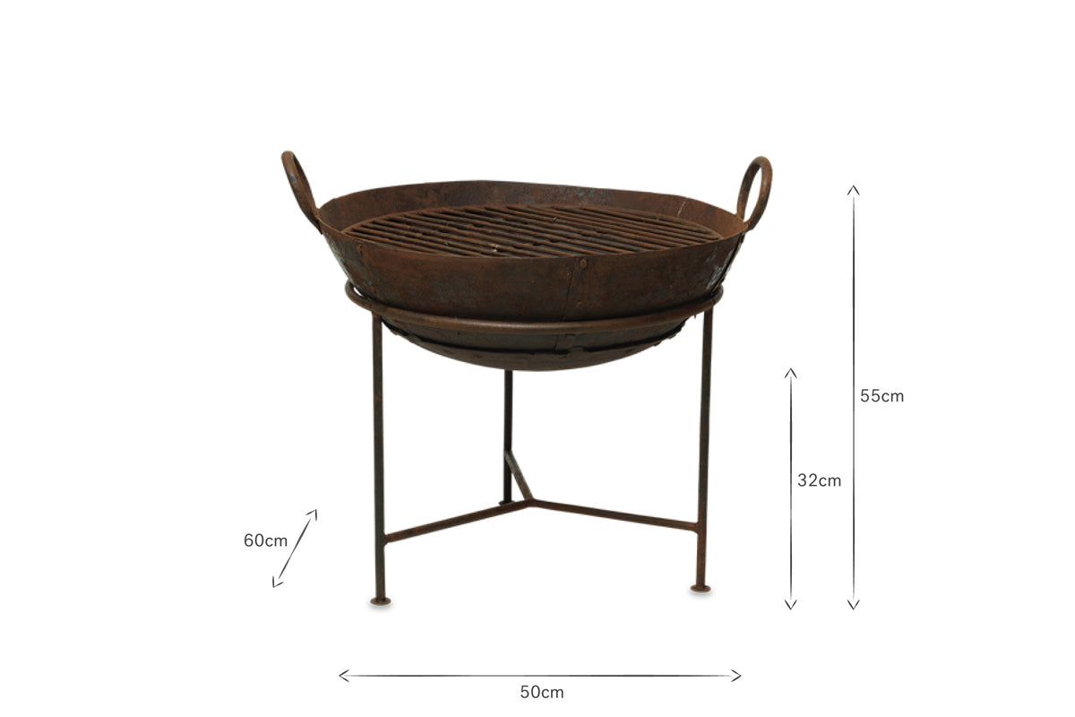Reclaimed Iron Kadai With Grill - Medium