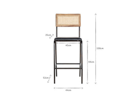 Iswa Leather & Cane Counter Chair - Aged Black