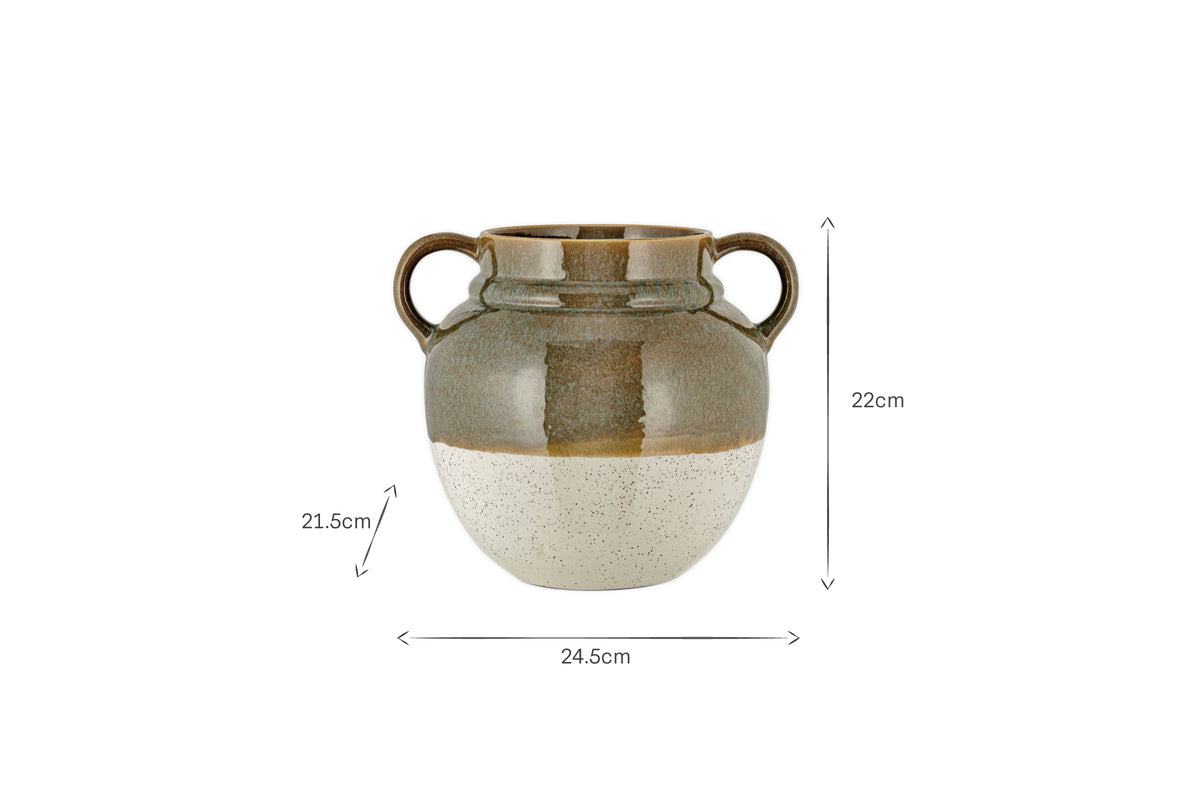 Inha Reactive Glaze Vase - Dark Olive & Natural