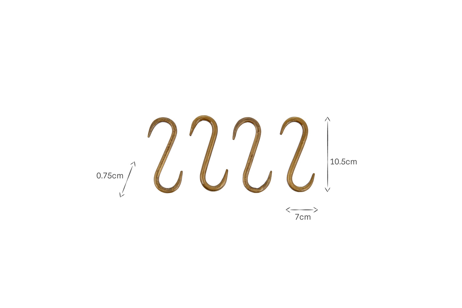 Laila Iron S-Hooks - Brass - (Set of 4)