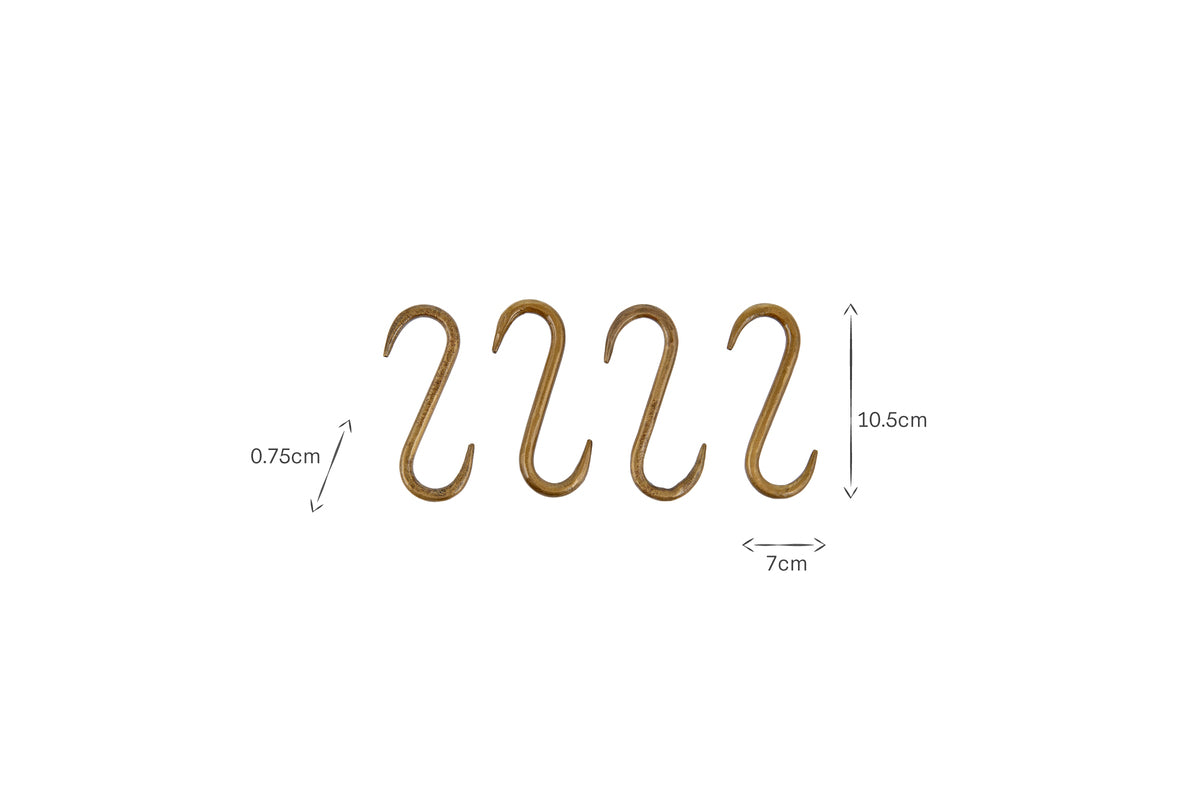 Laila Iron S-Hooks - Brass - (Set of 4)