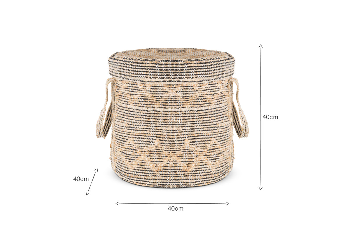 Padla Cotton & Jute Laundry Basket - Black & Natural