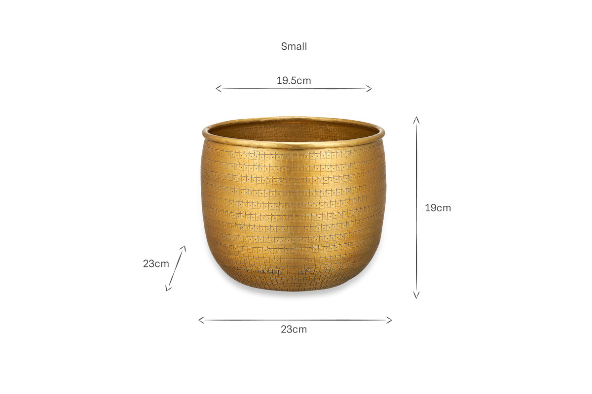 Tembesi Etched Planter - Antique Brass