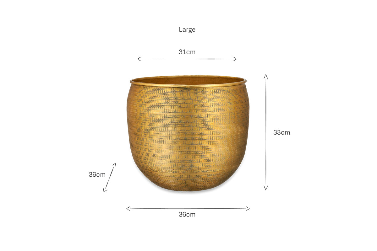 Tembesi Etched Planter - Antique Brass