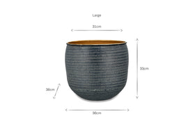 Tembesi Etched Planter - Antique Black & Brass
